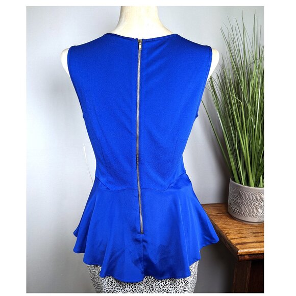 ELLE Womens Cobalt Blue Peplum Top Tank Sleeveless Exposed Zipper Sz Small NWT - Picture 3 of 7